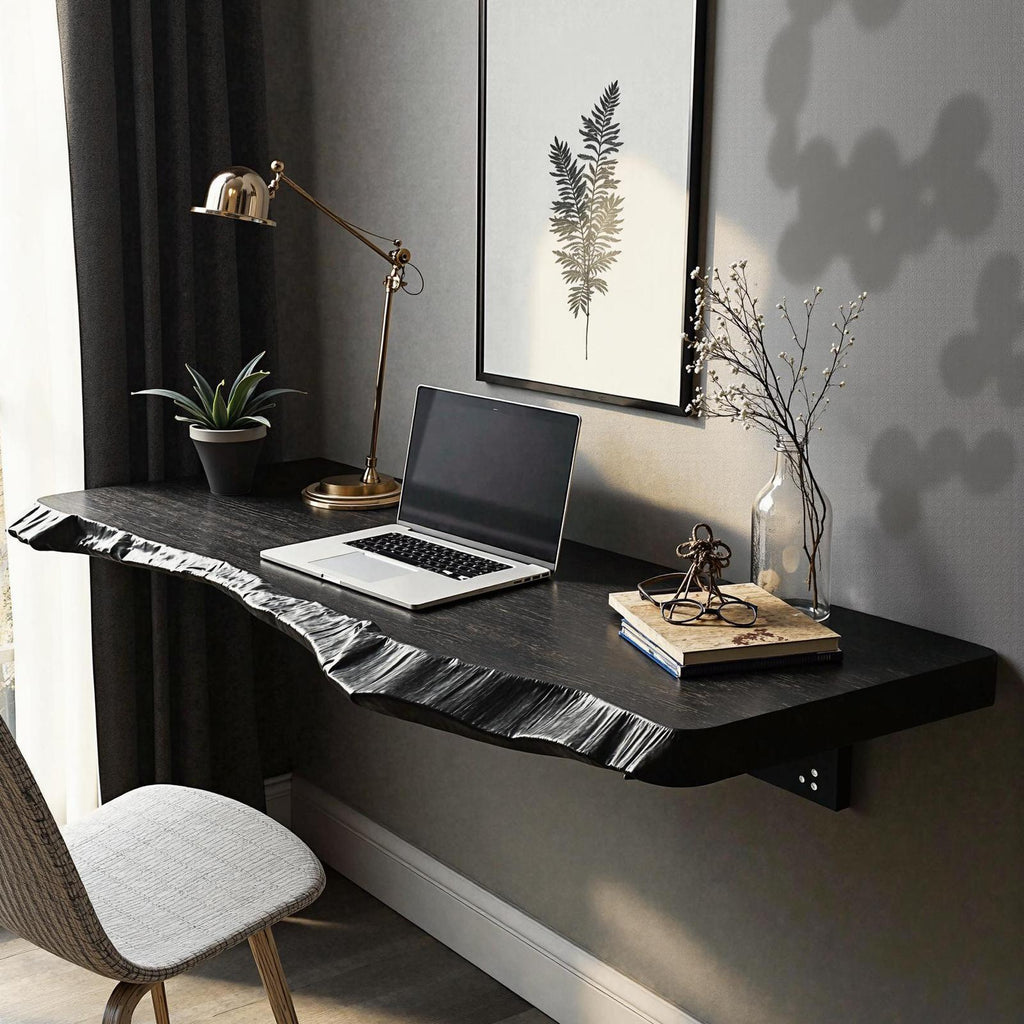 Rustic Solid Wood Floating Table, Space-Saving Wall-Mounted Bedside Desk & Vanity for Bedroom