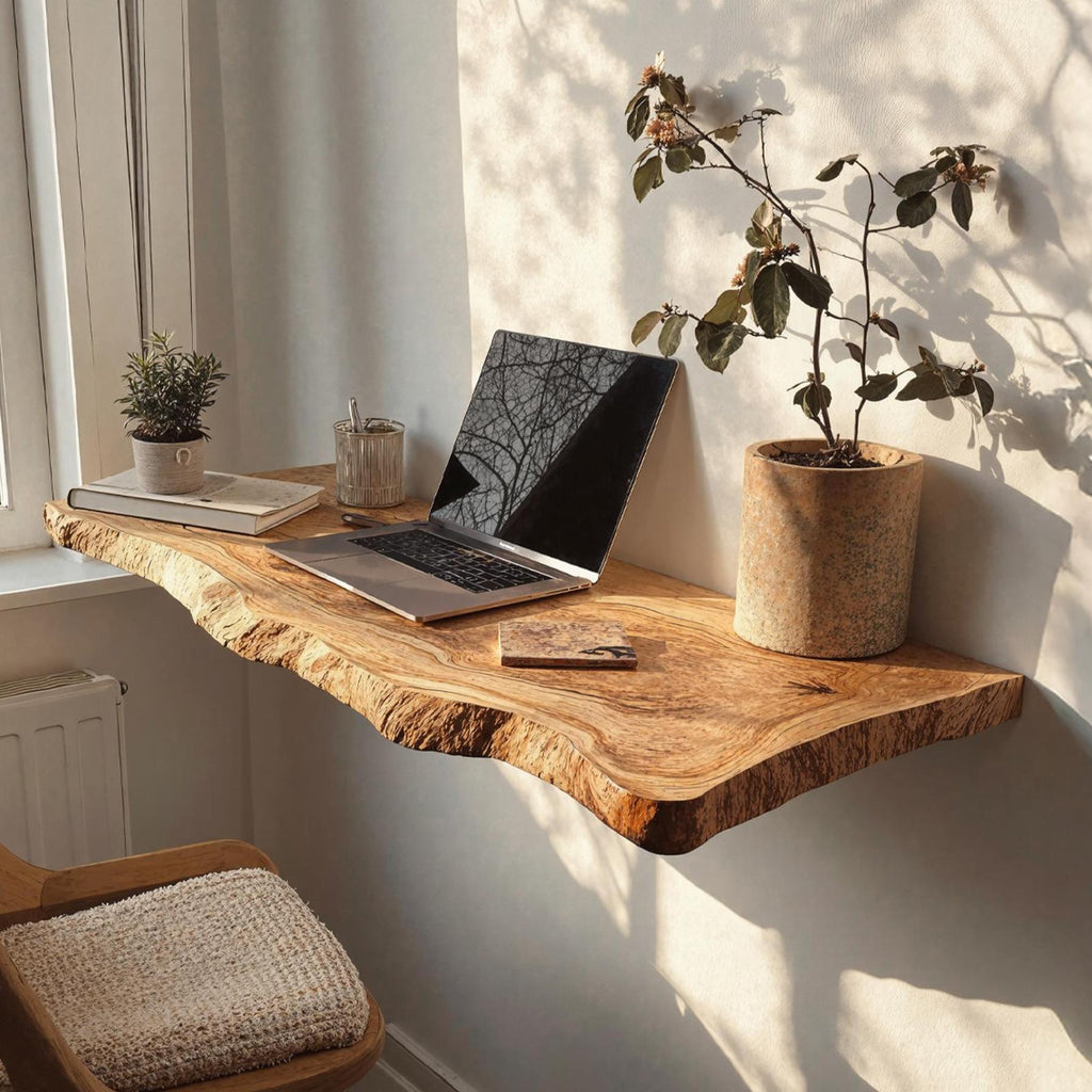 Farmhouse Solid Wood Floating Desk, Space-Saving Wall-Mounted Computer Desk for Home Office
