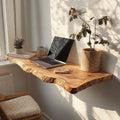 Farmhouse Solid Wood Floating Desk, Space-Saving Wall-Mounted Computer Desk for Home Office
