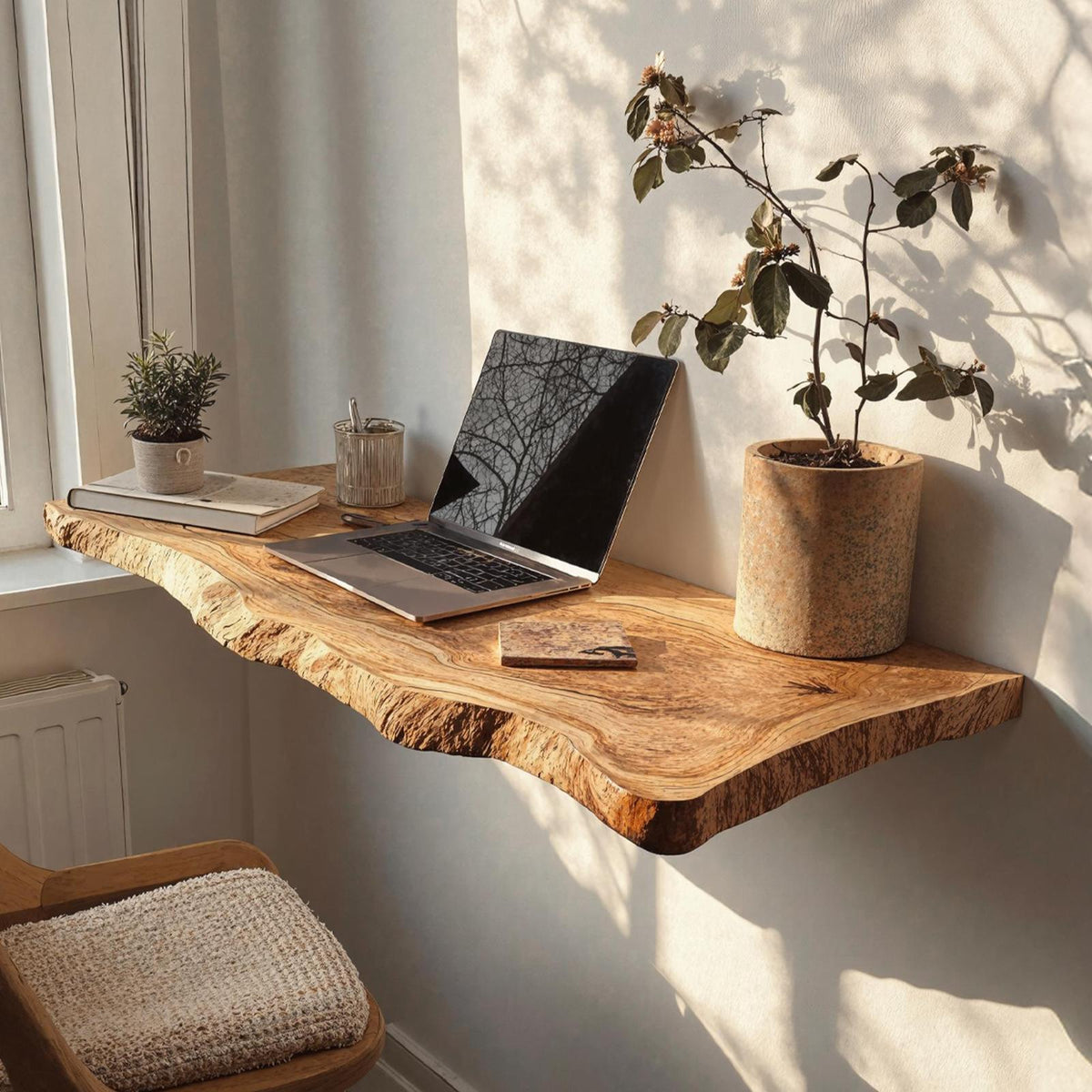 Farmhouse Solid Wood Floating Desk, Space-Saving Wall-Mounted Computer Desk for Home Office