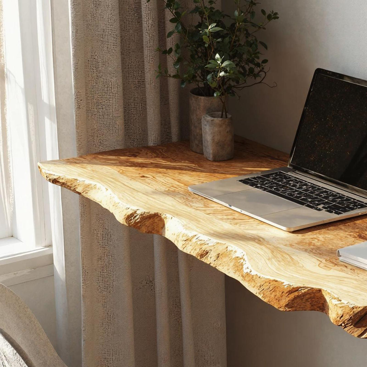 Rustic Solid Wood Floating Table Desk, Wall-Mounted Bedside Vanity and Laptop Console for Bedroom