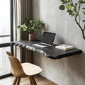 Rustic Solid Wood Floating Desk Table, Wall-Mounted Bedside Vanity Desk for Cozy Bedroom Decor