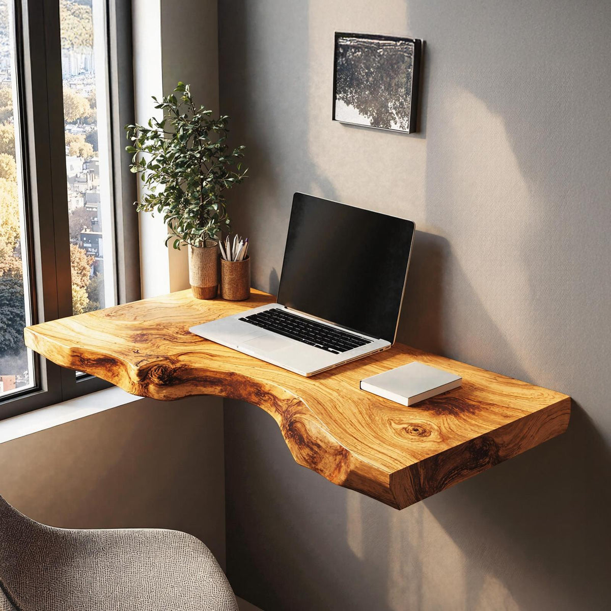 Mid Century Solid Wood Floating Desk For Smart And Elegant Decor
