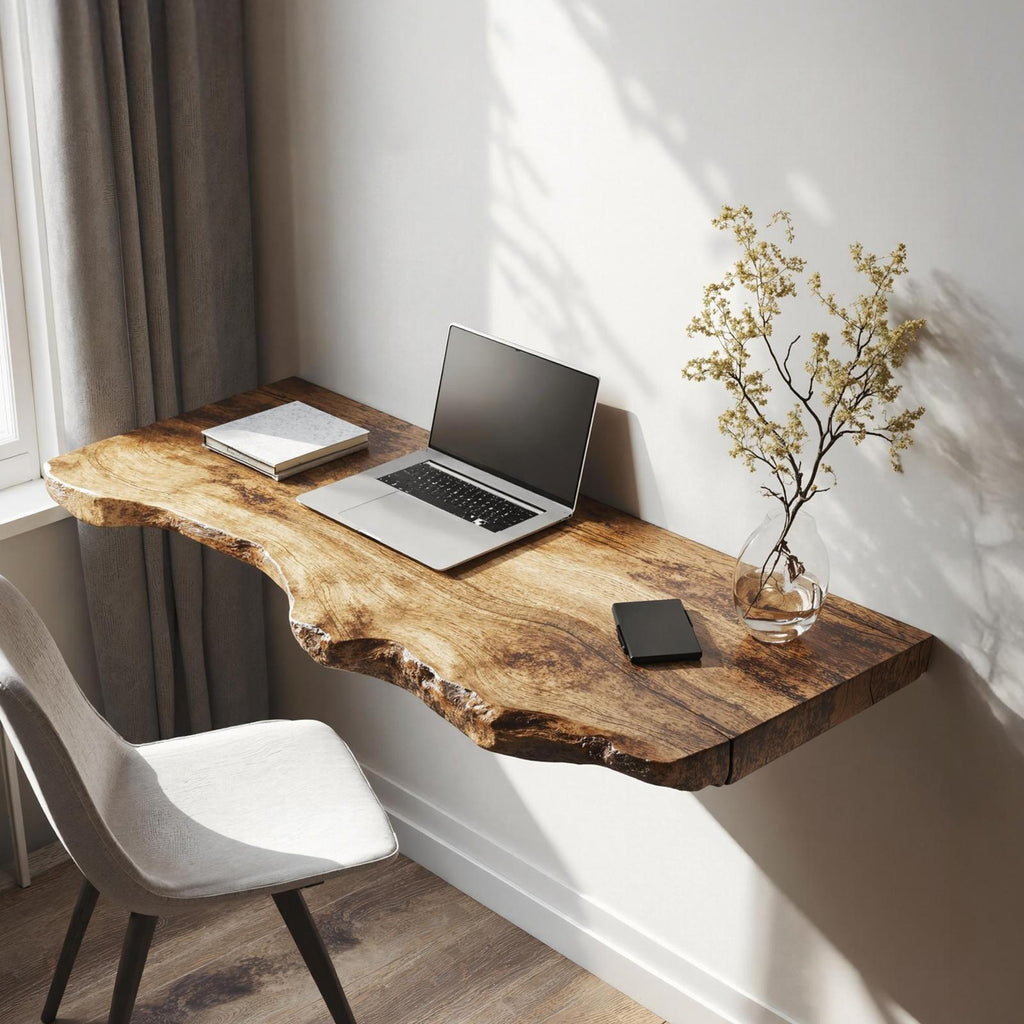 Farmhouse Solid Wood Floating Desk For Organic Living Room Design