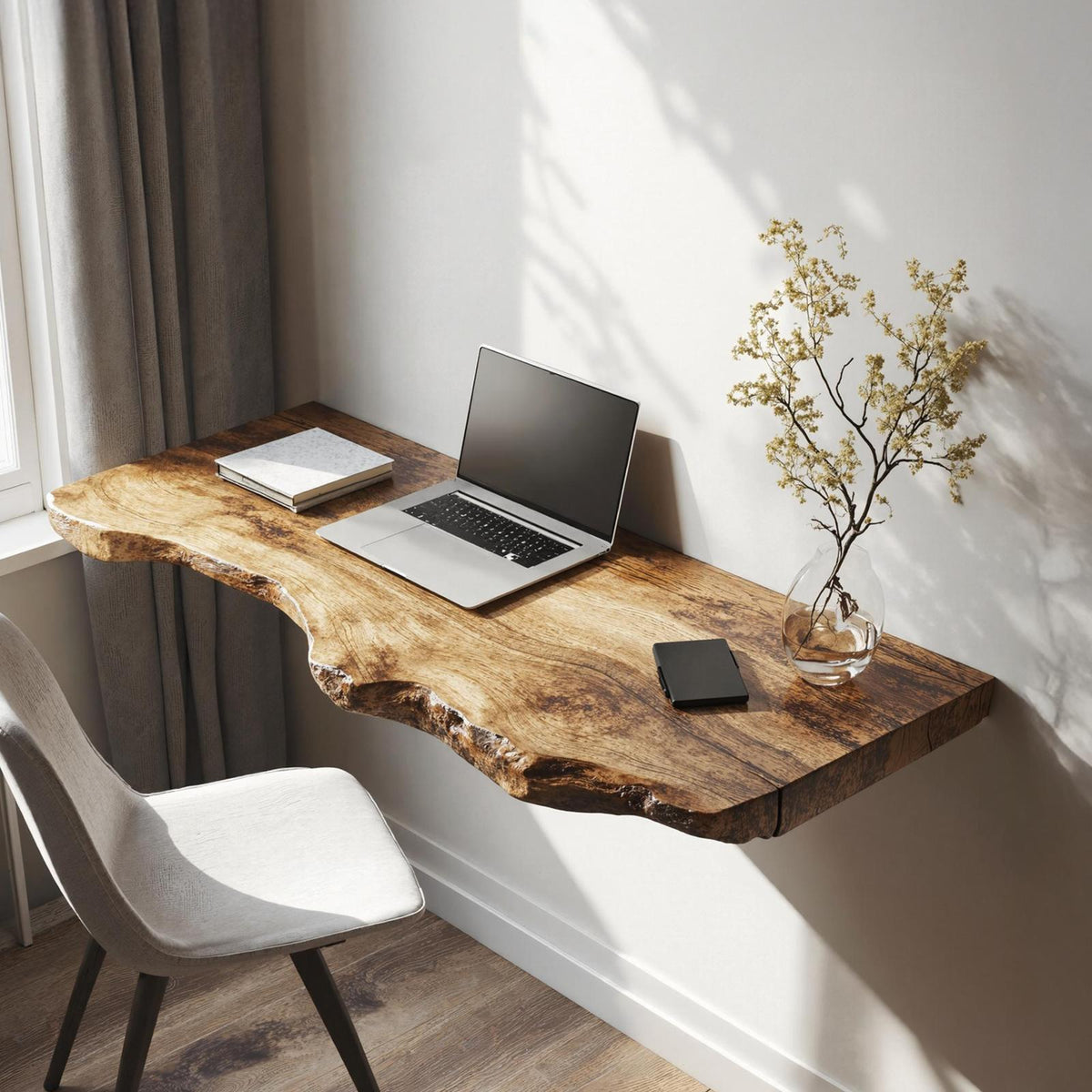 Farmhouse Solid Wood Floating Desk For Organic Living Room Design