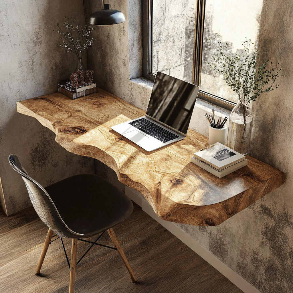 Mid Century Solid Wood Floating Desk For Sleek Home Styling