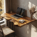 Rustic Solid Wood Floating Table Desk, Wall-Mounted Accent Shelf & Bedside Console for Bedroom
