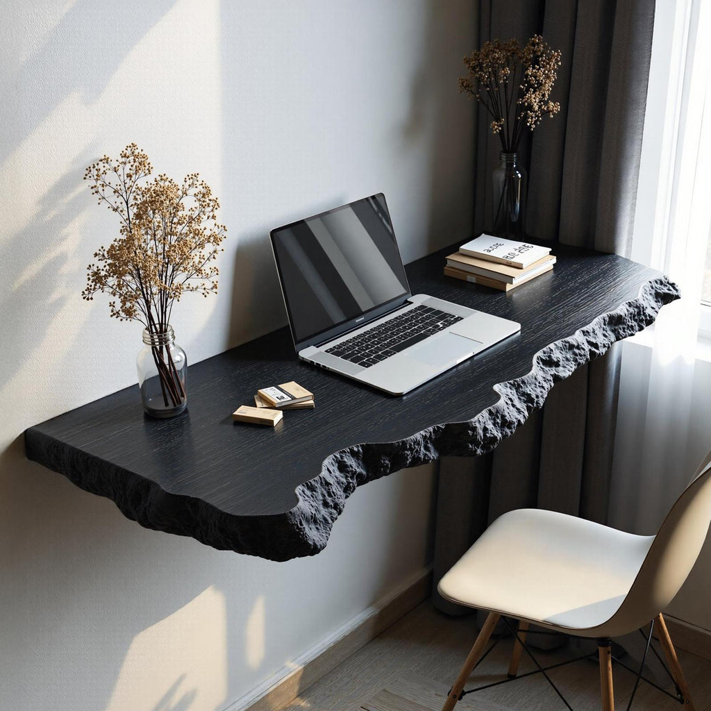 Farmhouse Solid Wood Floating Desk, Minimalist Wall-Mounted Computer Study Desk for Home Office