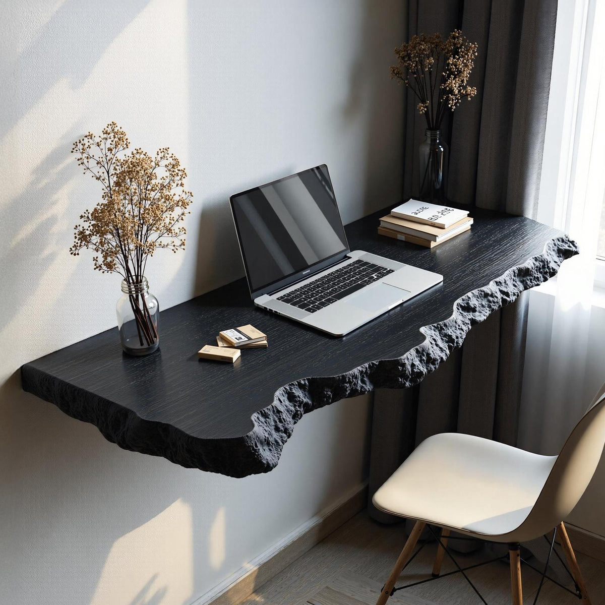 Farmhouse Solid Wood Floating Desk, Minimalist Wall-Mounted Computer Study Desk for Home Office