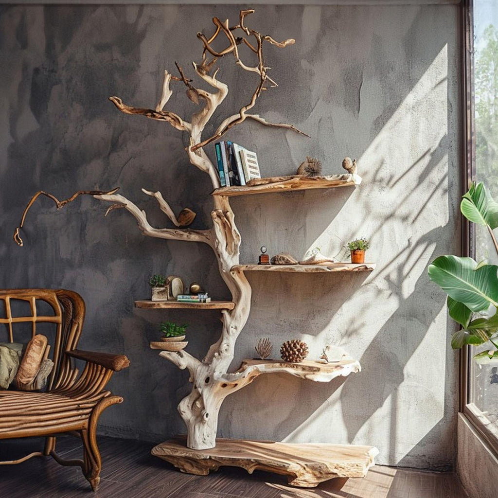 Tree Branch Standing Corner Shelf Solid Wood