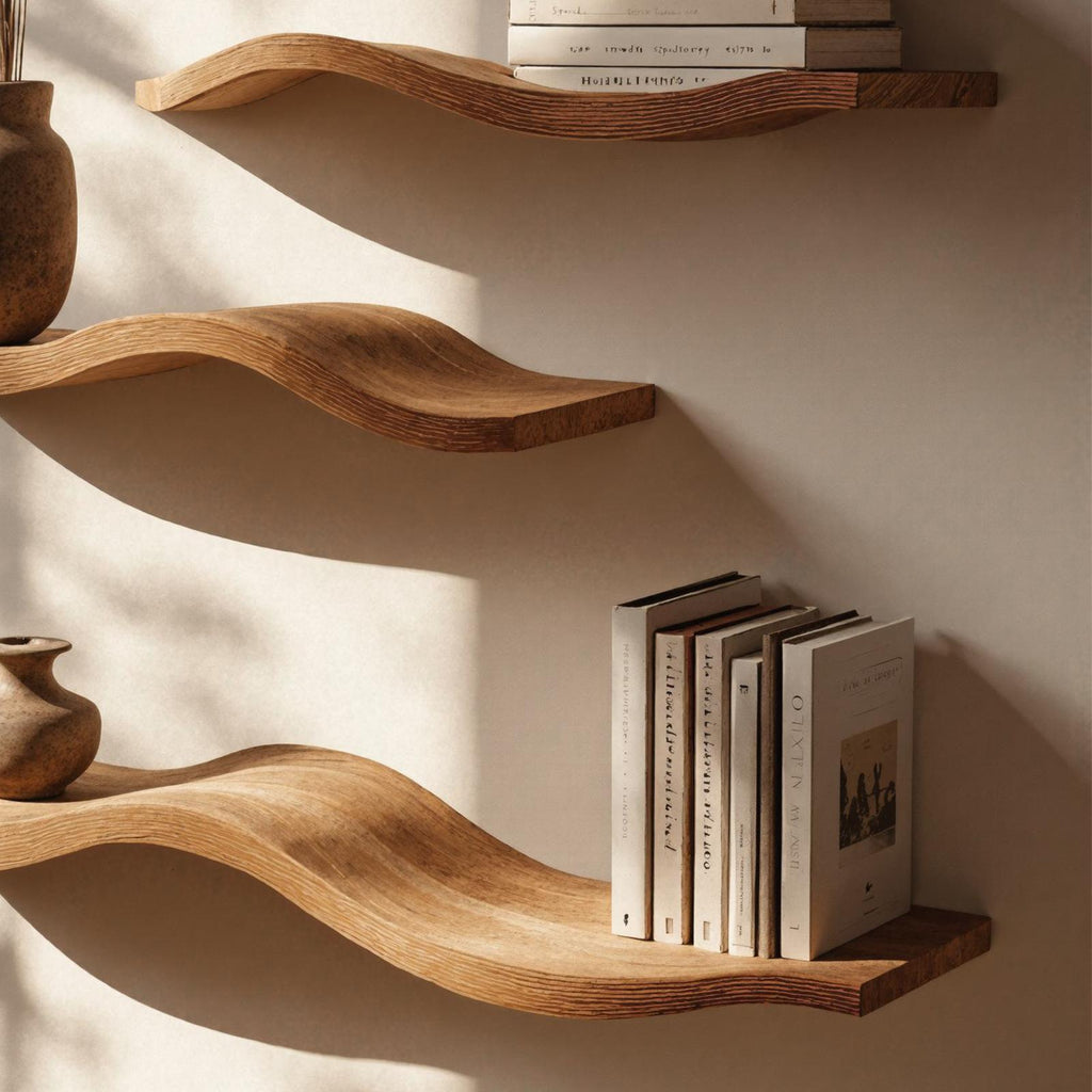 Wavy Wood Floating Shelves Living Room Farmhouse Live Edge Shelf