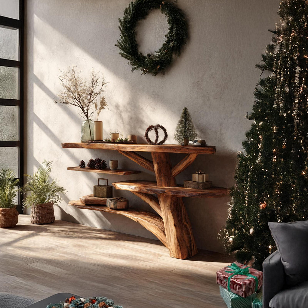 Handcrafted Solid Wood Console Table, Rustic Farmhouse Entryway Table, Wooden Behind Sofa Table for Living Room