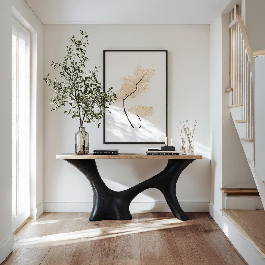 Mid Century Solid Wood Entryway Console Table, Handcrafted Storage Sideboard & Credenza Cabinet for Living Room
