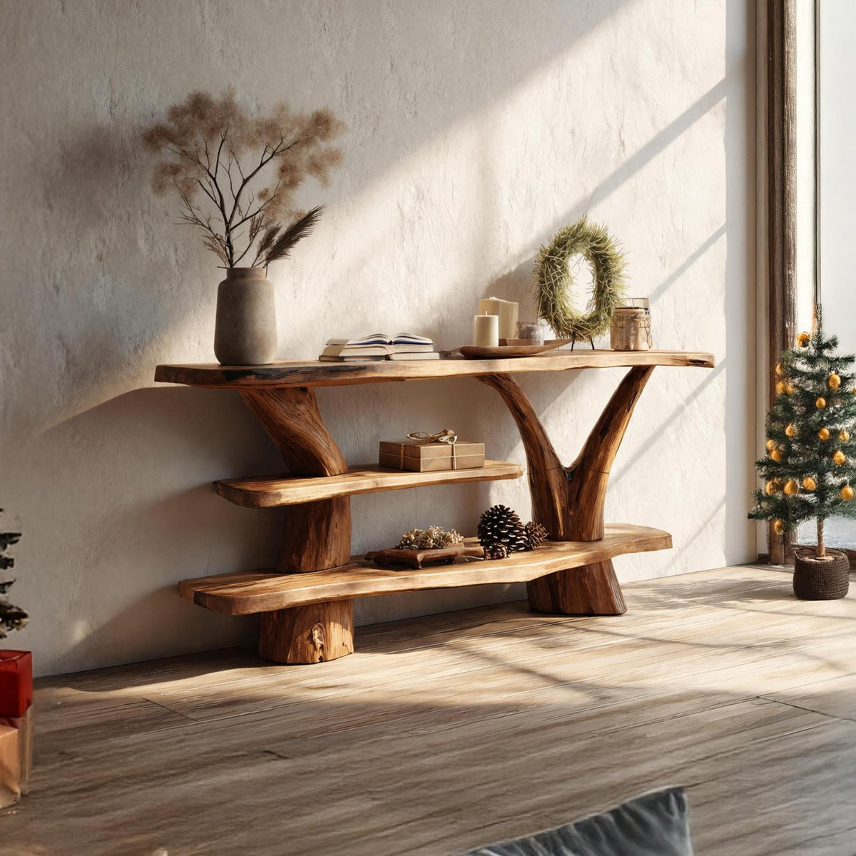 Handcrafted Solid Wood Console Table, Rustic Entryway Table, Behind Sofa Accent Table for Living Room & Bedroom