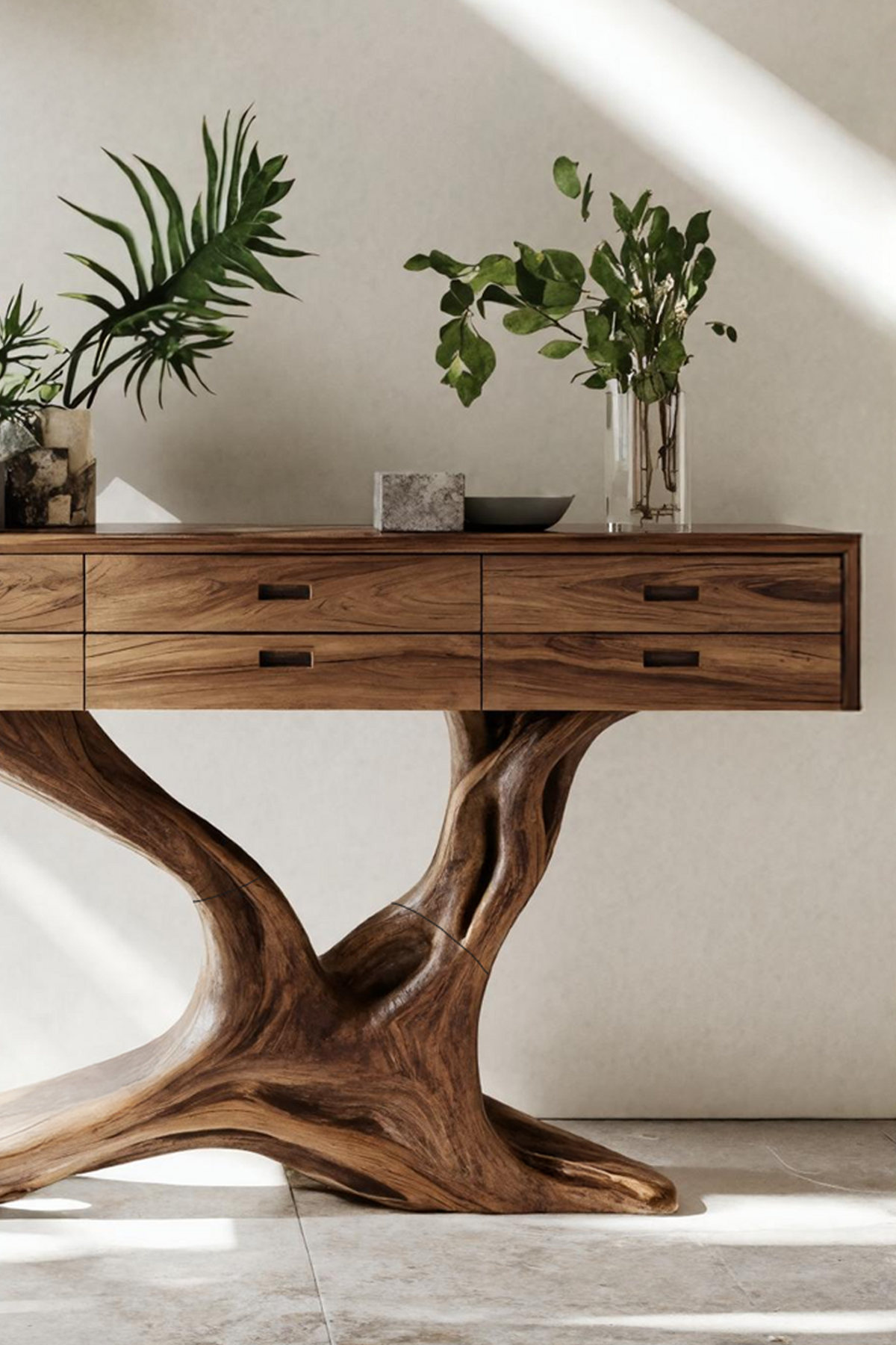Mid Century Solid Wood Dressing Table, Handcrafted Minimalist Makeup Vanity Desk, Modern Bedroom Furniture Decor