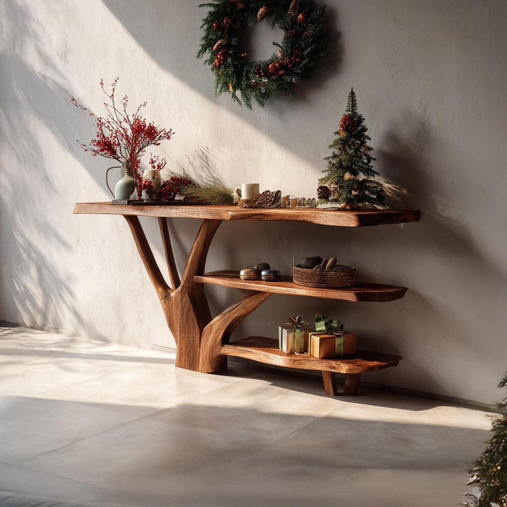 Mid-Century Solid Wood Console Table, Modern Minimalist Entryway Table, Behind Sofa Wood Display Table
