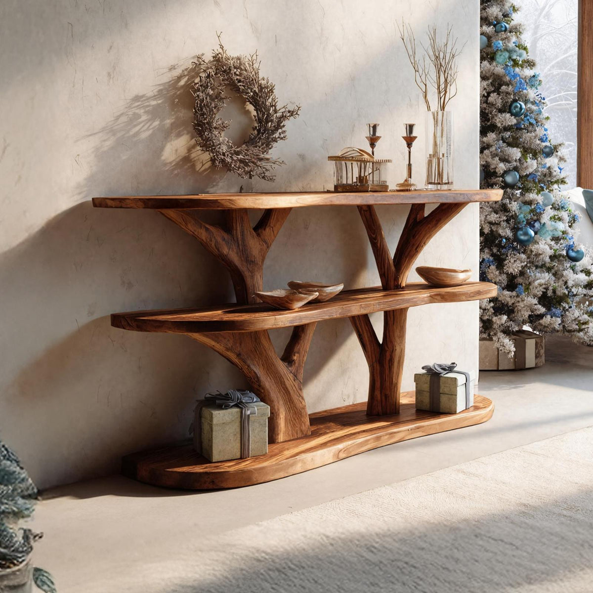 Farmhouse Solid Wood Console Table, Rustic Wooden Entryway Table, Long Behind Sofa Table for Living Room