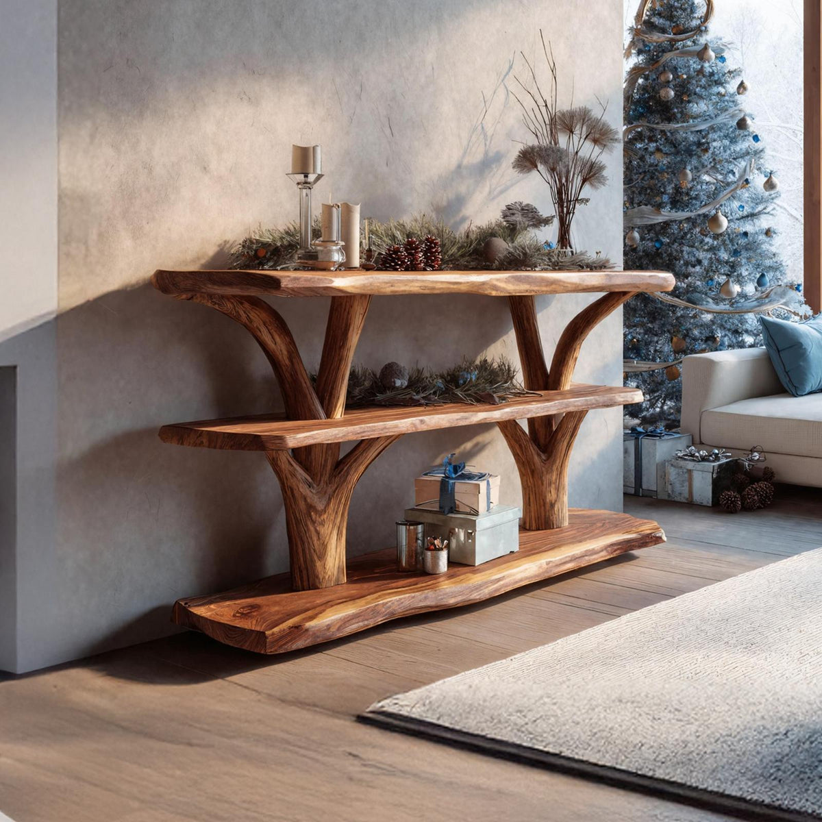 Handcrafted Solid Wood Console Table, Rustic Entryway Table, Modern Timber Behind Sofa Table for Bedroom Decor
