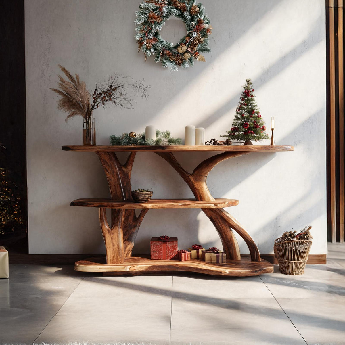 Mid-Century Solid Wood Console Table, Retro Entryway Foyer Table, Sleek Wood Sofa Accent Table for Living Room