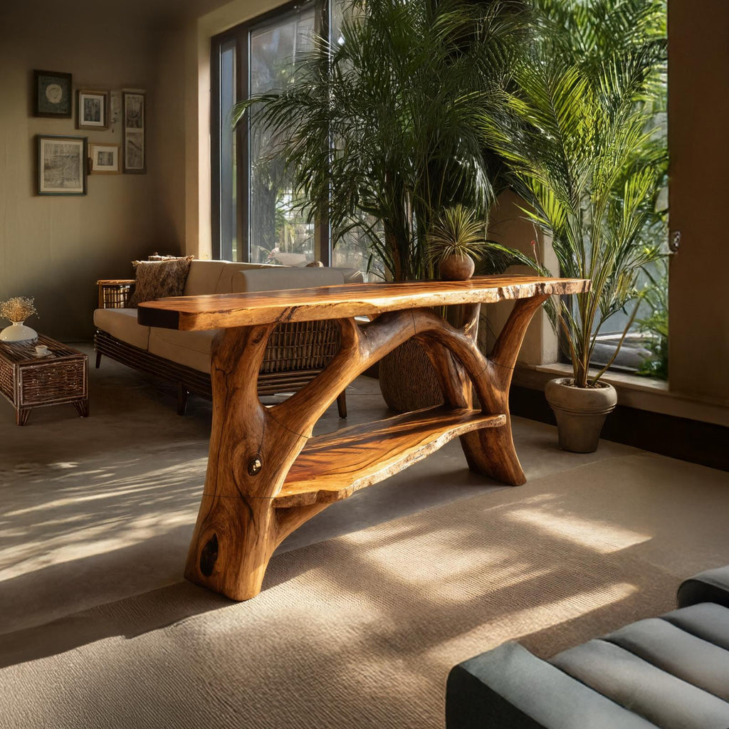 Mid Century Wooden Live Edge Console Table For Entryway Design