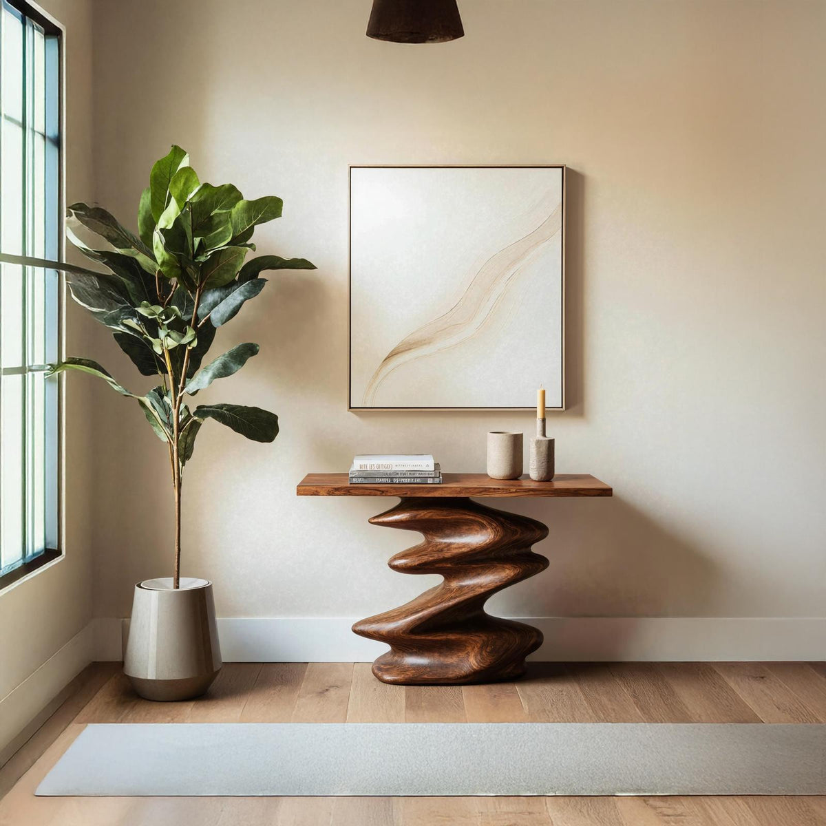 Handcrafted Unique Solid Wood Console Table, Rustic Entryway Accent Table for Hallway, Living Room Decor