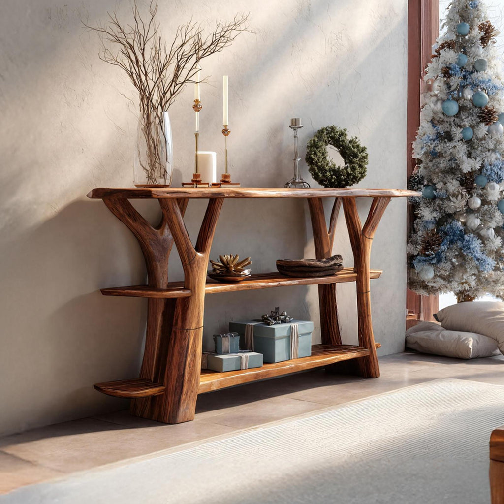 Modern Live Edge Wooden Console Table, Hardwood Slab Sofa Table, Rustic Contemporary Entryway Table