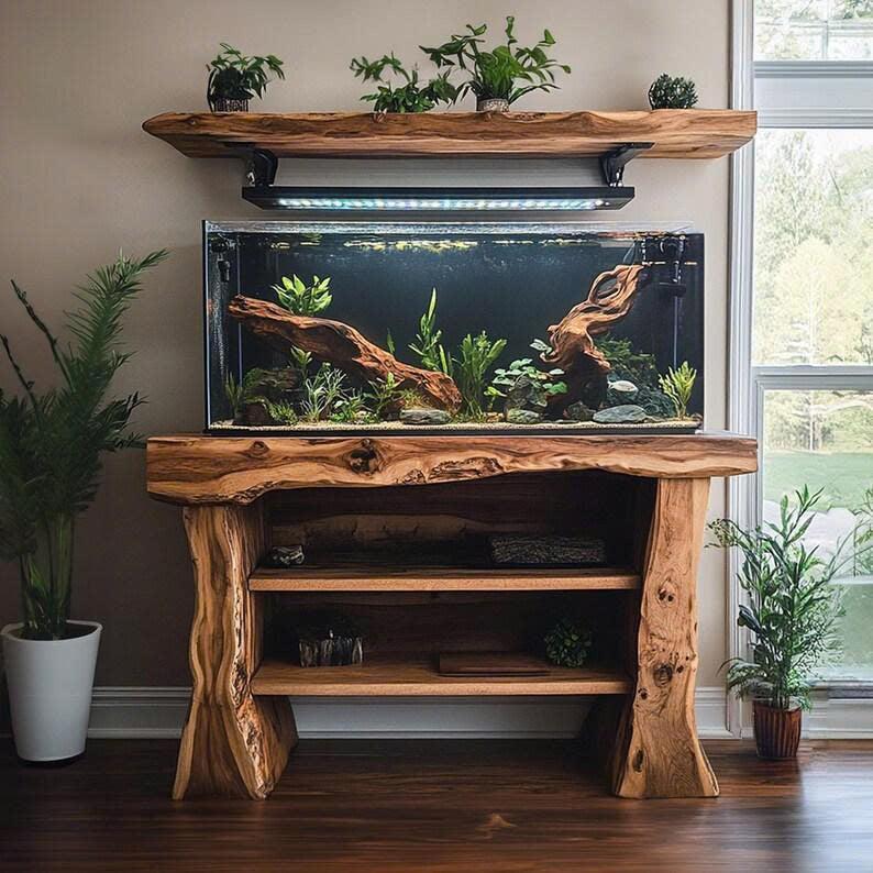 Handmade Wooden Aquarium Stand Home Decor Gift
