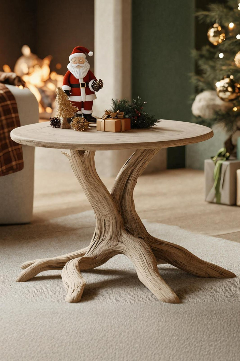 Handcrafted Solid Wood End Table, Rustic Timber Bedside Nightstand, Modern Living Room Sofa Side Table