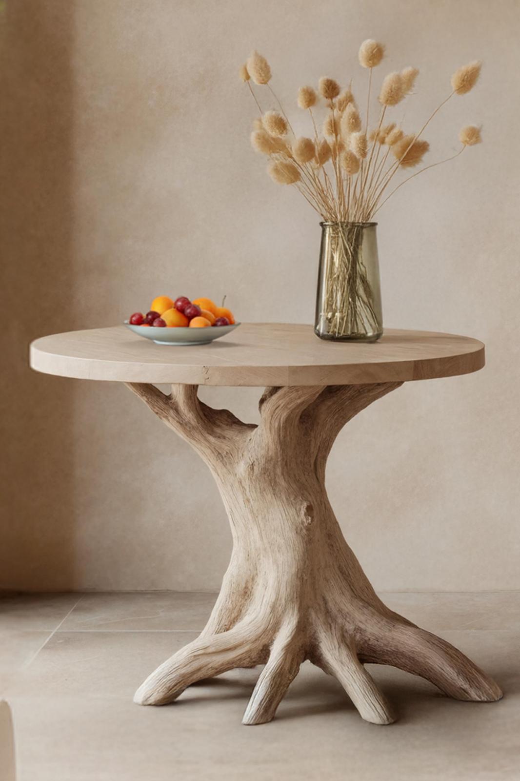 Handcrafted Round End Table with Storage, Solid Wood Accent Bedside Nightstand for Living Room & Bedroom