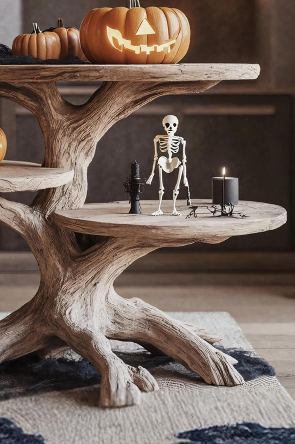 Mid-Century Wooden End Table, Modern Rustic Side Table for Living Room, Spooky Gothic Accent Nightstand Furniture