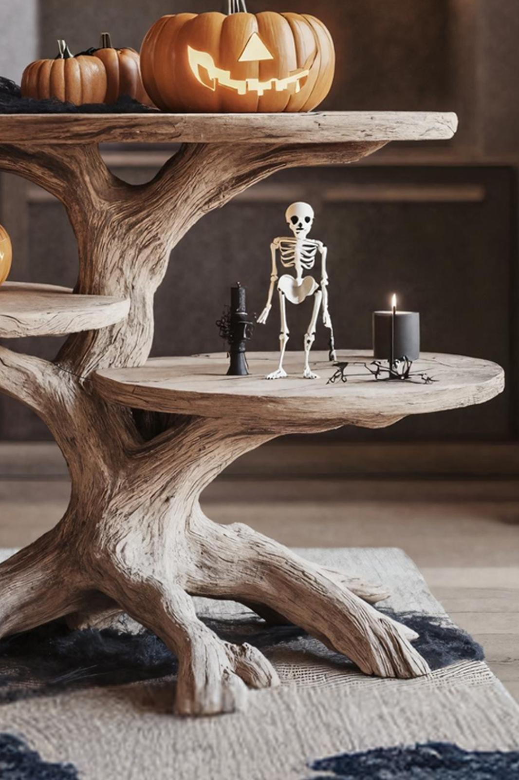 Mid-Century Wooden End Table, Modern Rustic Side Table for Living Room, Spooky Gothic Accent Nightstand Furniture