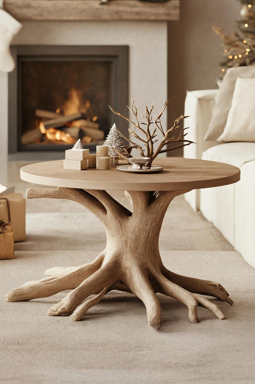 Farmhouse Round End Table, Solid Wood Side Accent Table, Circular Display Pedestal Stand for Entryway Living Room