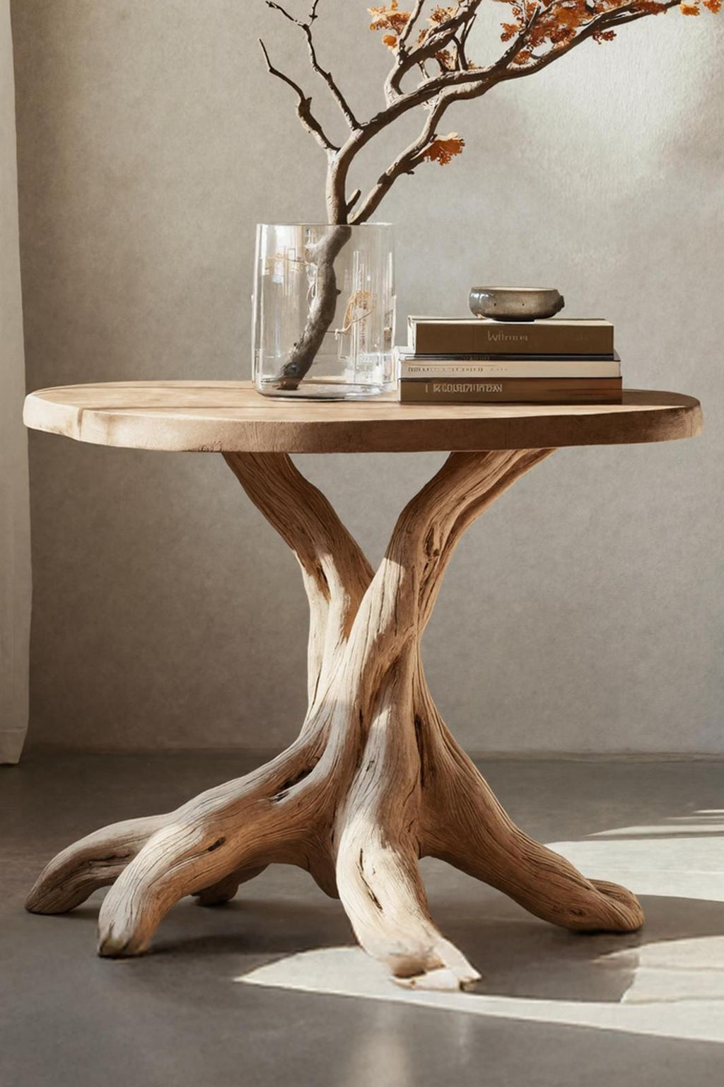 Handcrafted Solid Wood End Table, Modern Geometric Side Table for Living Room Accent & Wall Display