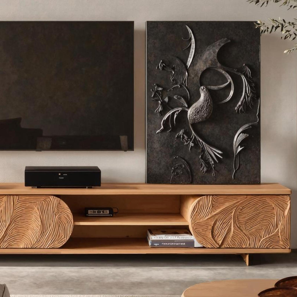 Mid Century Solid Wood TV Stand, Retro Handcrafted Media Console Cabinet & Entertainment Center for Living Room