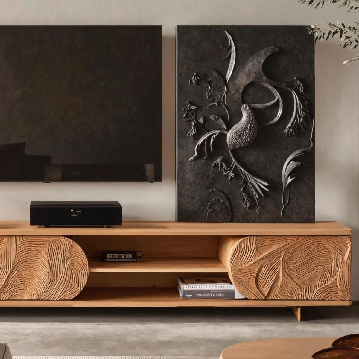 Mid Century Solid Wood TV Stand, Retro Handcrafted Media Console Cabinet & Entertainment Center for Living Room