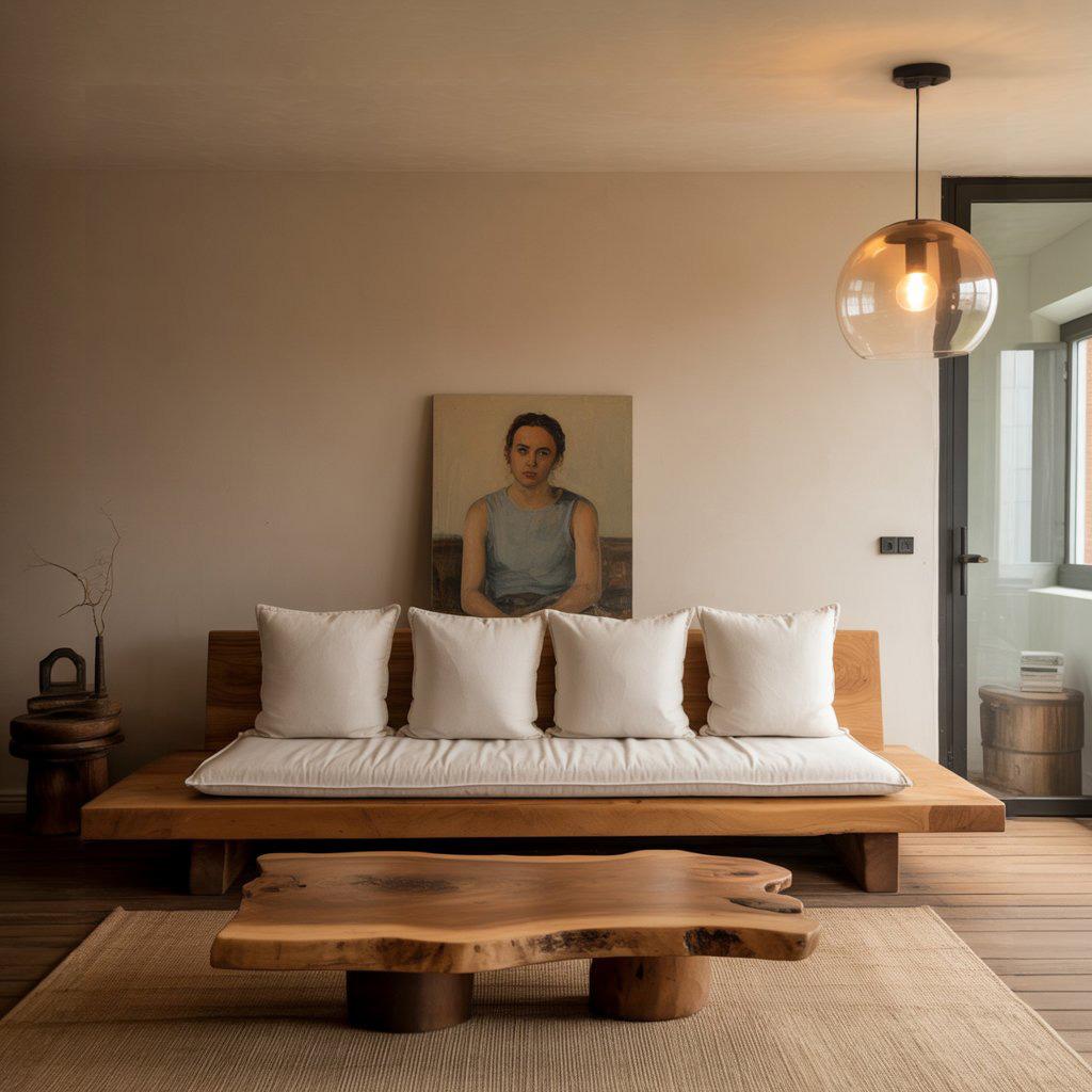 Minimalist Solid Wood Sofa For Living Room Or Studio