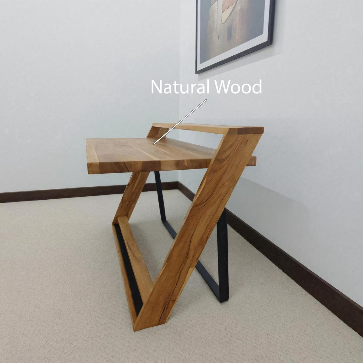 Modern Sculptural Wood Desk with Z-Frame, Artistic Solid Wood Computer Writing Table for Home Office, Studio