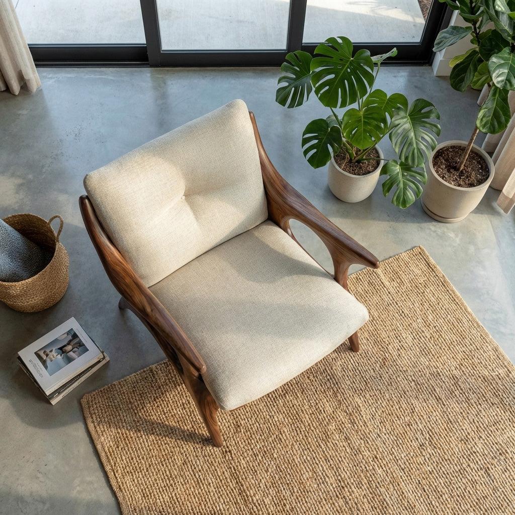 Minimalist Wooden Lounge Chair, Mid-Century Modern Solid Wood Accent Armchair for Living Room Interior, Model