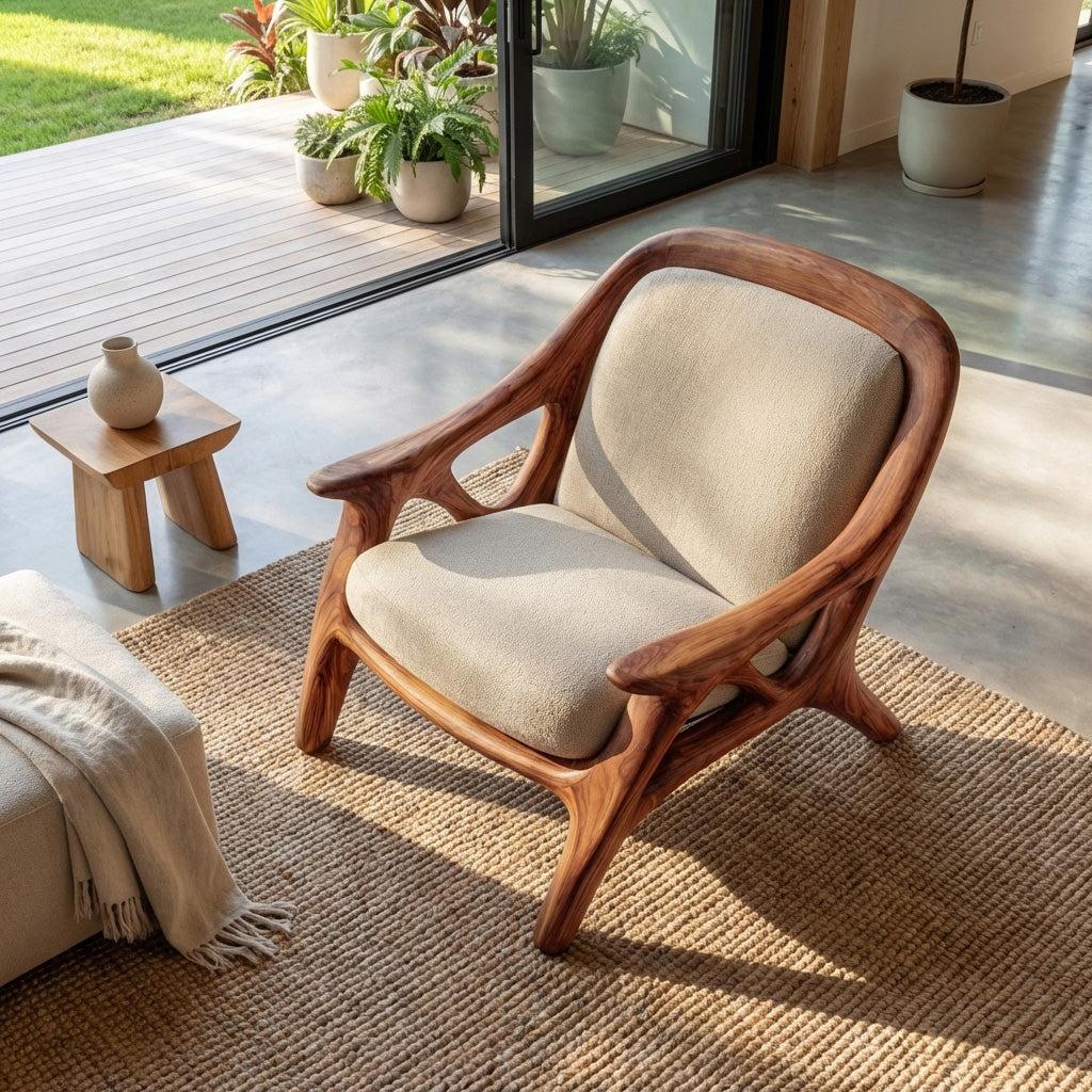 Spry Interior Handcrafted Wooden Accent Chair, Mid-Century Modern Solid Wood Armchair for Living Room Lounge Reading, Model RTTHHNCHR111