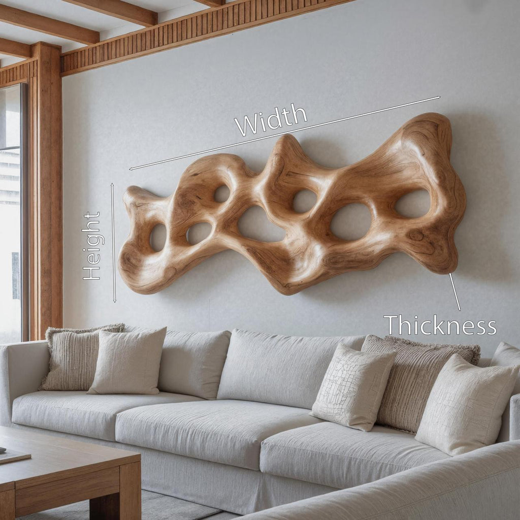 Teezano Organic Wood Wall Art Sculpture, Handcrafted Carved Abstract Geometric Wooden Wall Hanging Panel for Living Room Decor, SITHHNWA012
