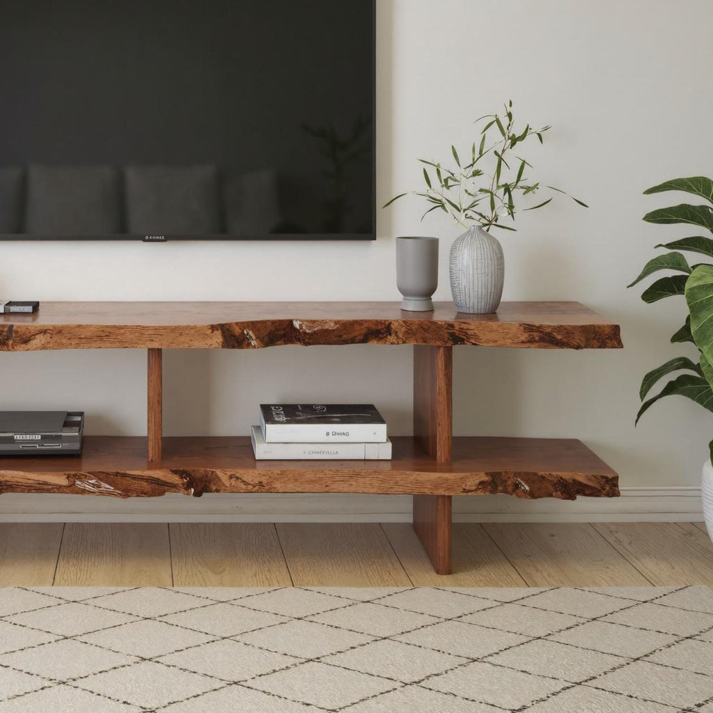Natural Wood Storage Media Console TV Stand