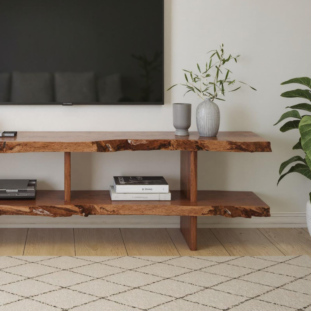 Natural Wood Storage Media Console TV Stand