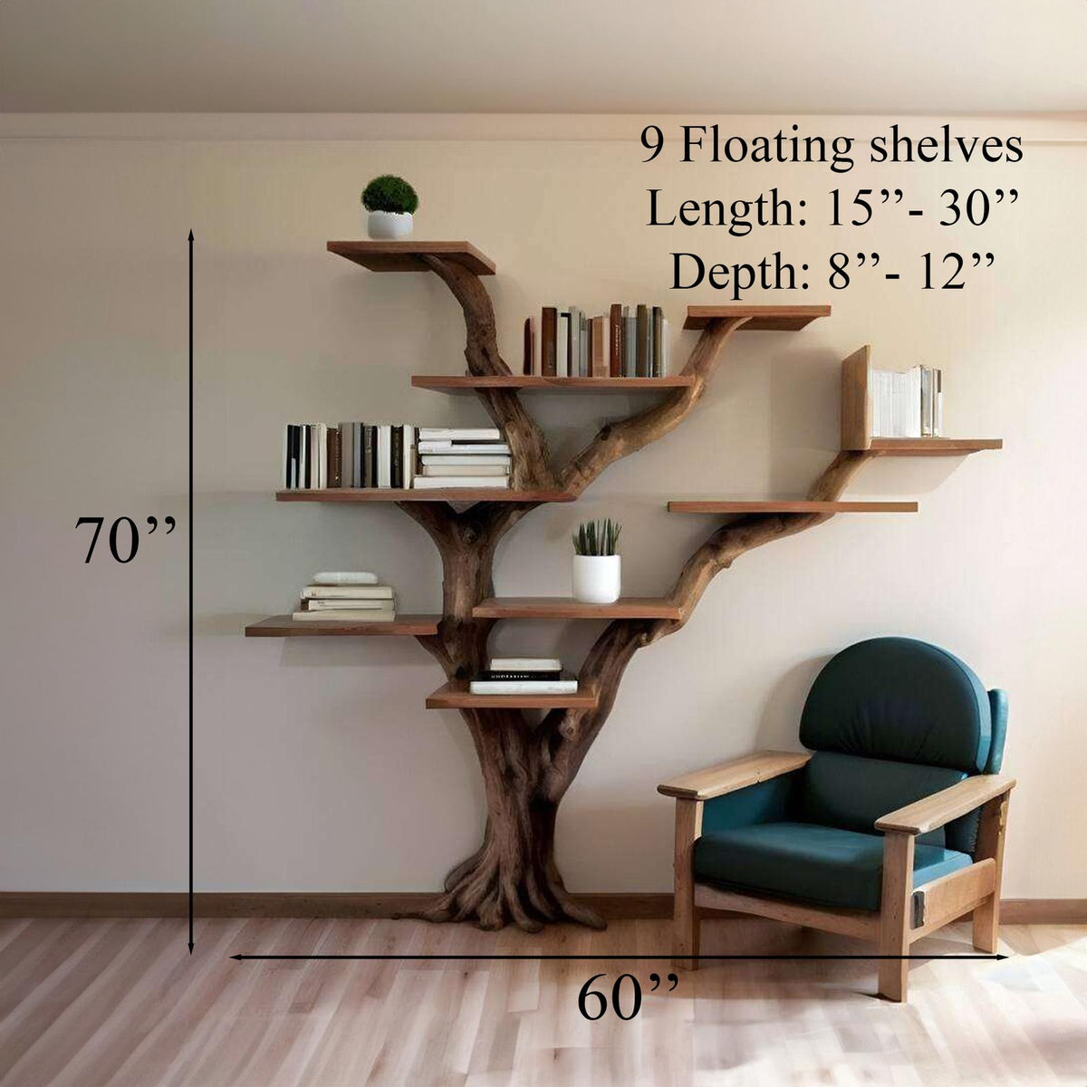 Tree Bookshelf Decor Solid Wood Floating Shelf