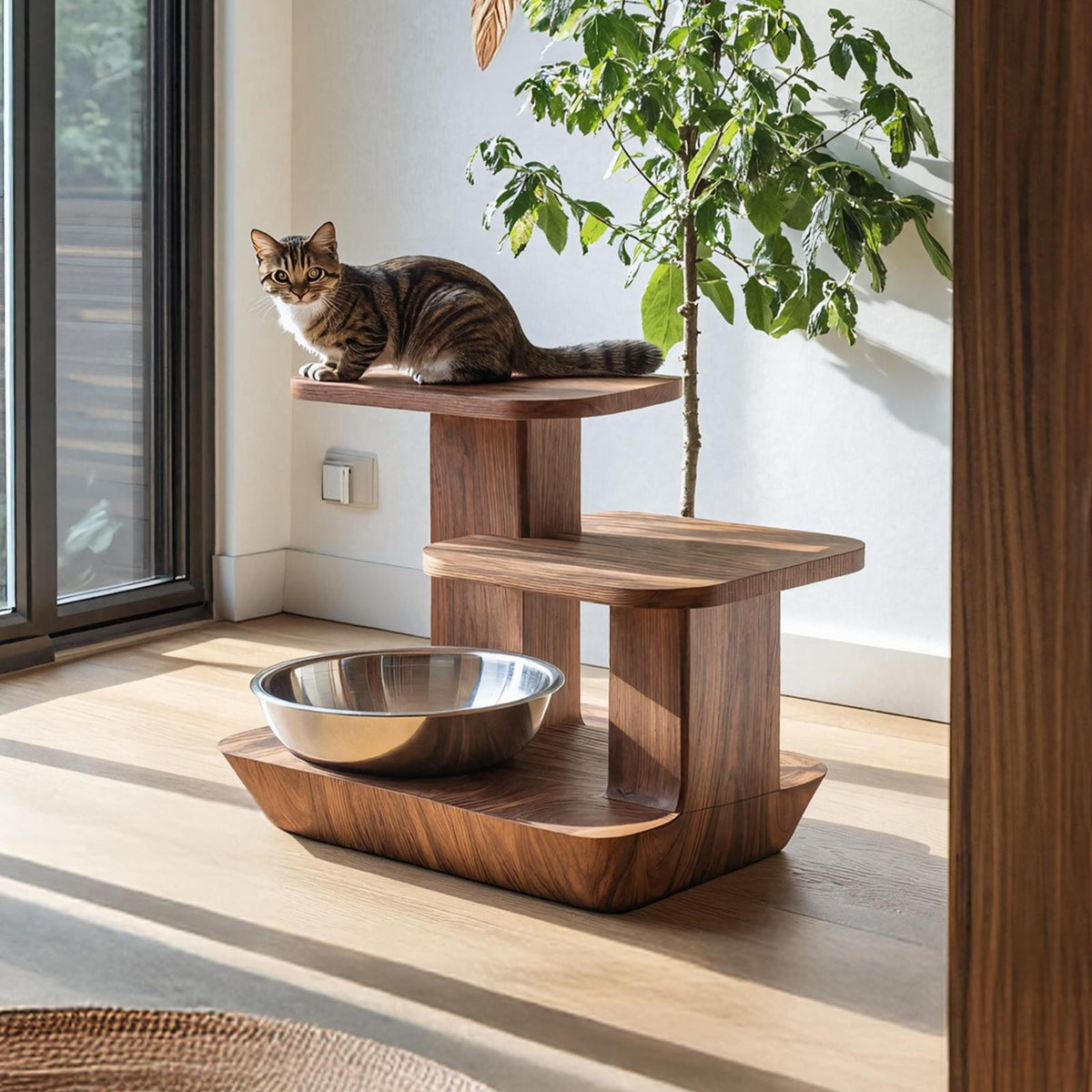 Handcrafted Wooden Pet Food Stand For Kitchen Decor SILDTTNDBS021