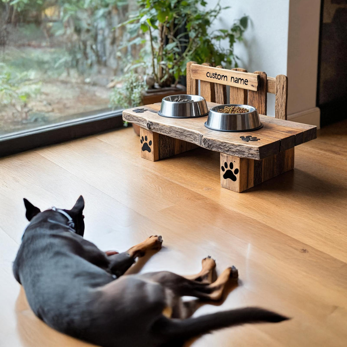 Wooden Dog Feeding Stand Mid Century For Pet Use SILDTTRDBS014