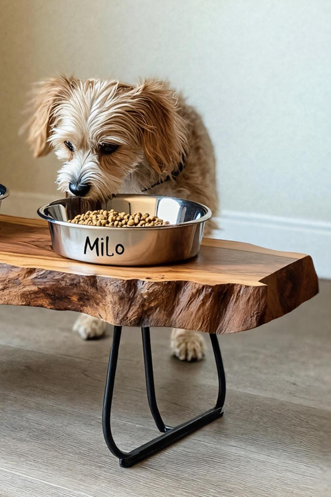 Farmhouse Feeding Stand With Bowl For Small Dogs SILDTTNDBS017
