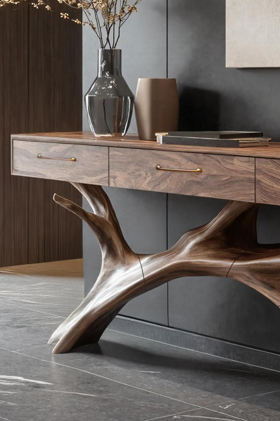 Rustic Live Edge Entryway Table, Solid Wood Console Table for Living Room, Hallway Accent Table, Natural Edge Wood