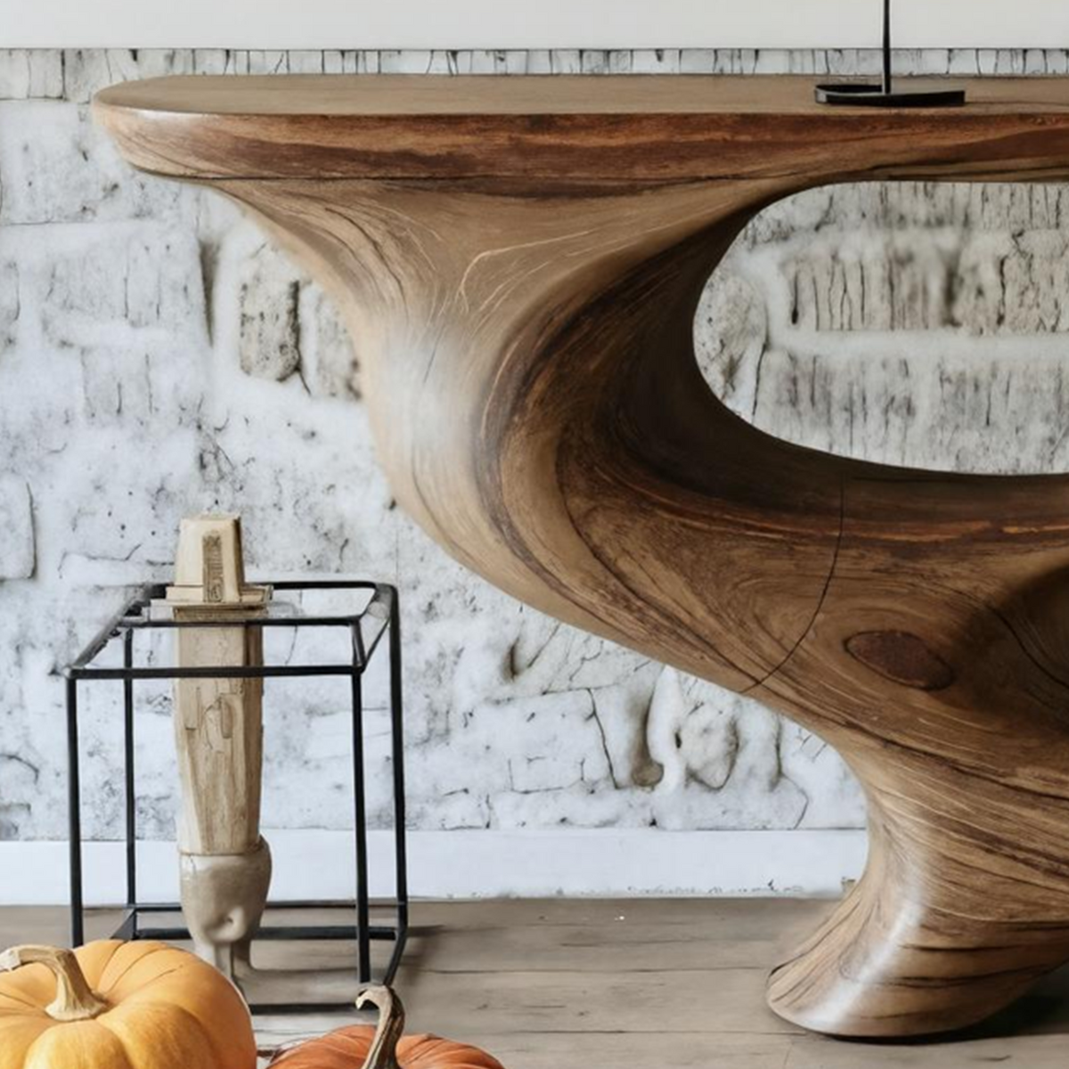 Mid Century Solid Wood Console Table, Live Edge Entryway Foyer Sofa Table, Halloween Holiday Accent Furniture Decor