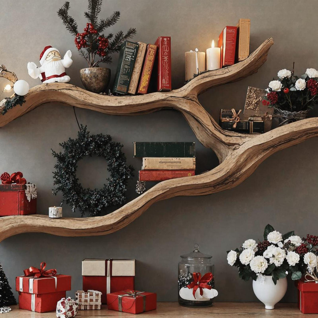 Rustic Entryway Console Table With Tree Bookshelves
