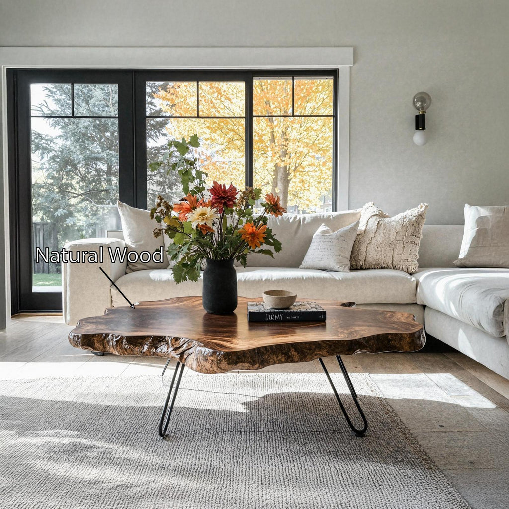 Mid Century Solid Wood Coffee Table, Retro Handcrafted Low Center Table for Modern Living Room Design